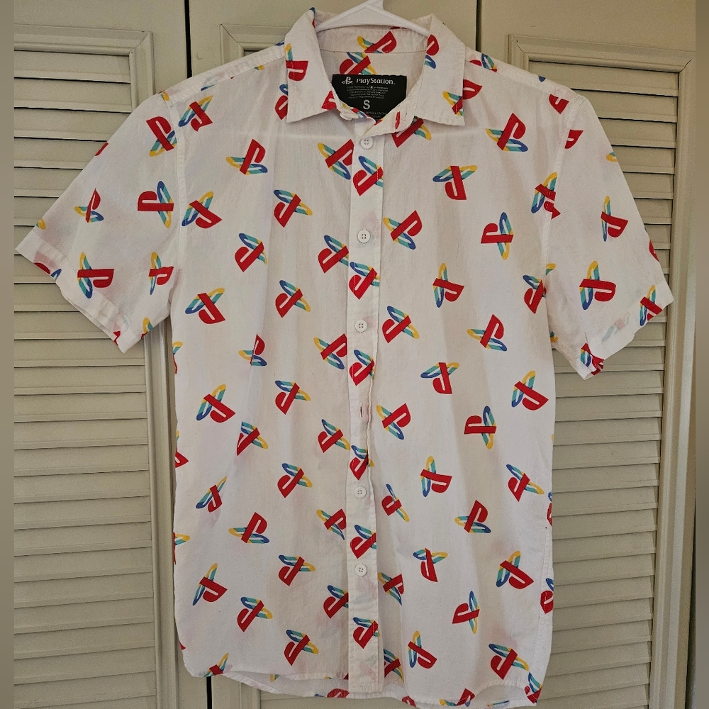Retro PlayStation Logo Button Down Shirt. Men's Size Small
